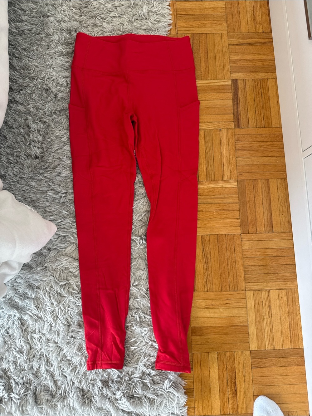 CRZ YOGA Red High-Waist Leggings with Side Pockets and thermal inside.